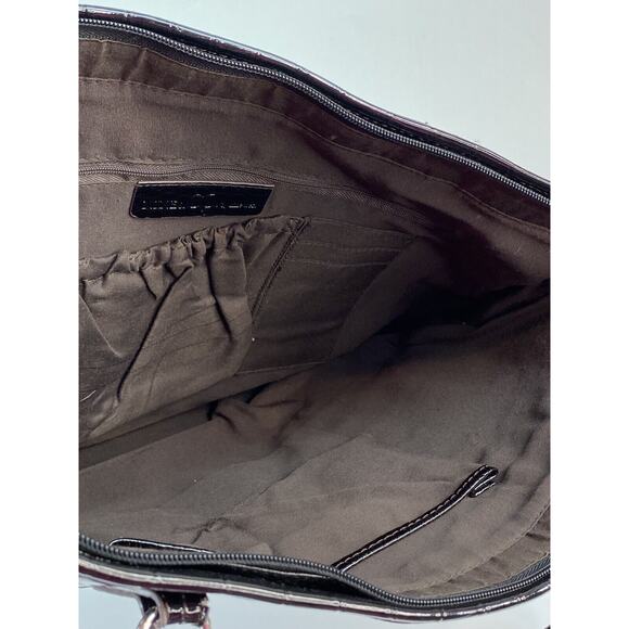 Large Black Patent Faux Leather Shoulder Bag Crocodile Purse Shopper 13x17x3 - Picture 11 of 12